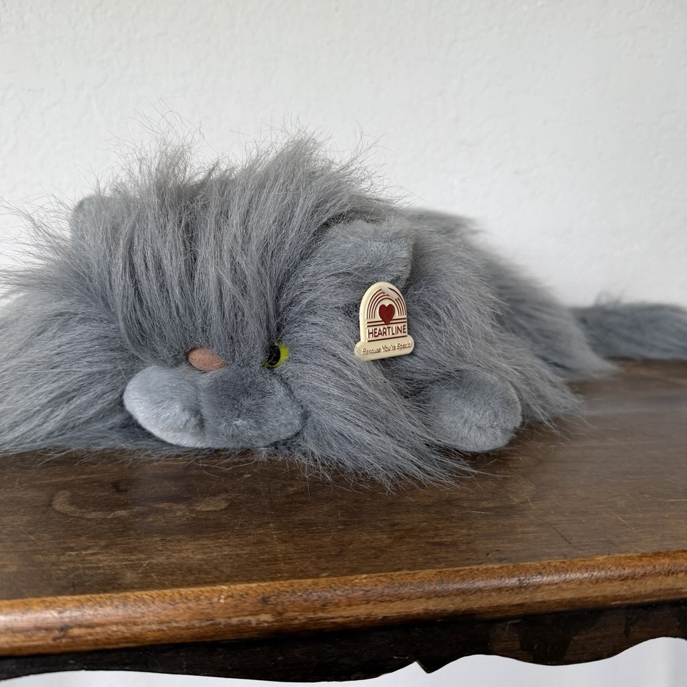 Gray Cat Plush Green Eyes 19 Inch Graphics International 1985 Stuffed Animal Toy